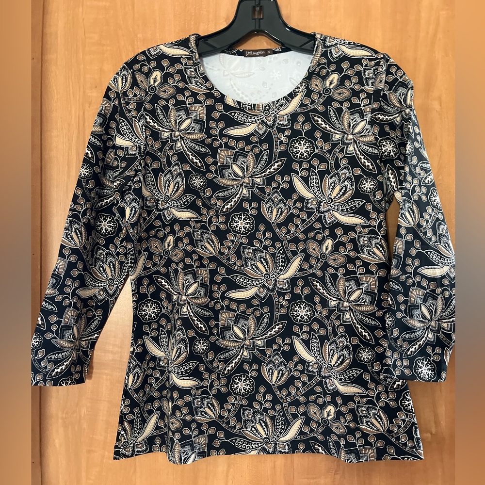 J. McLAUGHLIN PAISLEY 3/4 SLEEVE TOP SIZE S